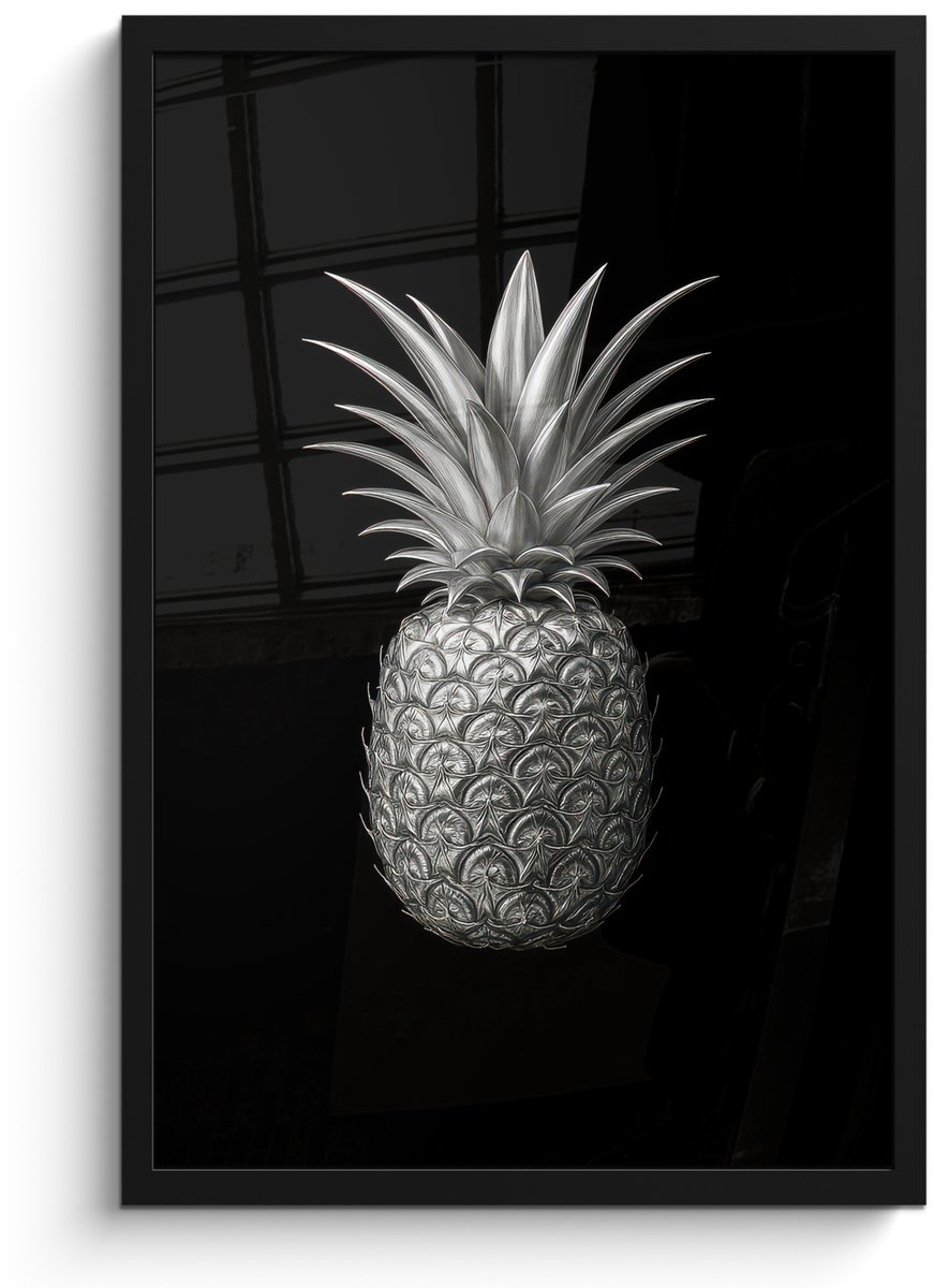 FrameYourWall Poster in lijst - Fotolijst 40x60 cm - Posters - Ananas - Gedetailleerd - Bladeren - Posterlijst zwart - Decoratie - Wanddecoratie woonkamer - Muurdecoratie slaapkamer