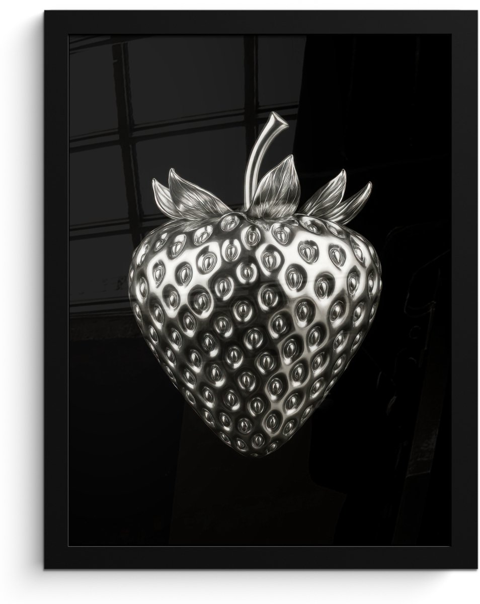 FrameYourWall Poster in lijst - Fotolijst 30x40 cm - Posters - Aardbei - Zaadstructuur - Realistisch - Posterlijst zwart - Decoratie - Wanddecoratie woonkamer - Muurdecoratie slaapkamer