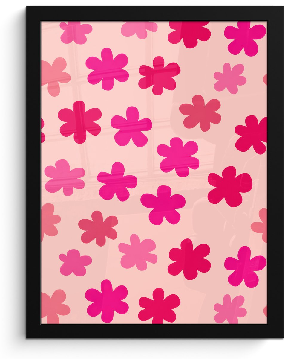 FrameYourWall Poster in lijst - Fotolijst 30x40 cm - Posters - Bloemen - Patroon - Roze - Posterlijst zwart - Decoratie - Wanddecoratie woonkamer - Muurdecoratie slaapkamer