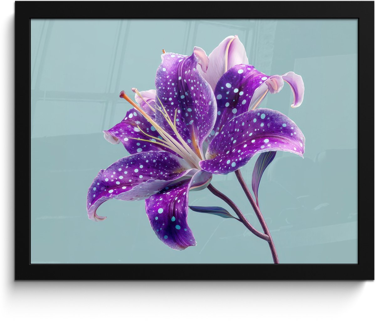 FrameYourWall Poster in lijst - Fotolijst 40x30 cm - Posters - Lelie - Bloem - Paars - Stippen - Posterlijst zwart - Decoratie - Wanddecoratie woonkamer - Muurdecoratie slaapkamer