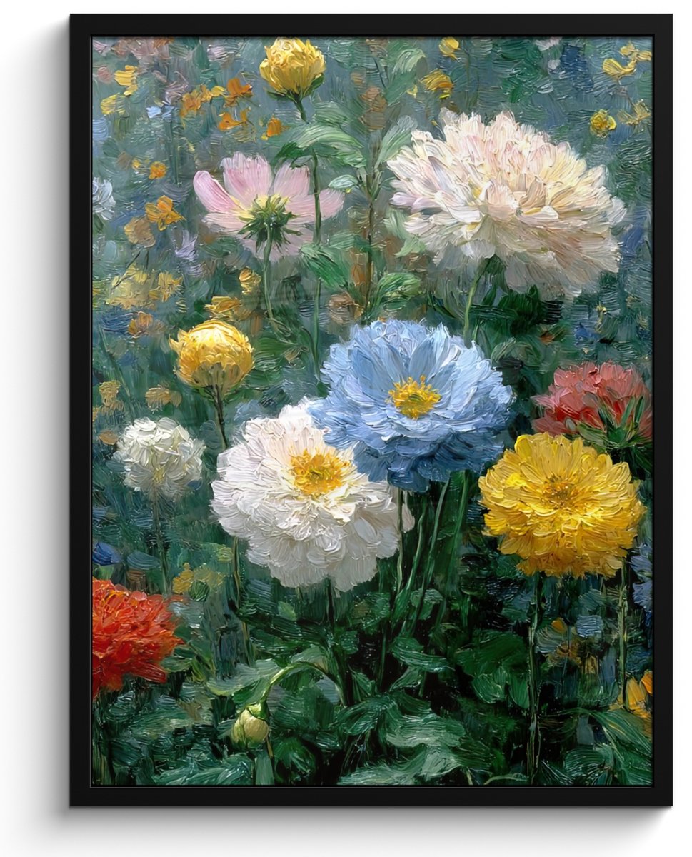 FrameYourWall Poster in lijst - Fotolijst 60x80 cm - Posters - Close-up - Veld - Bloemen - Kleurrijk - Posterlijst zwart - Decoratie - Wanddecoratie woonkamer - Muurdecoratie slaapkamer