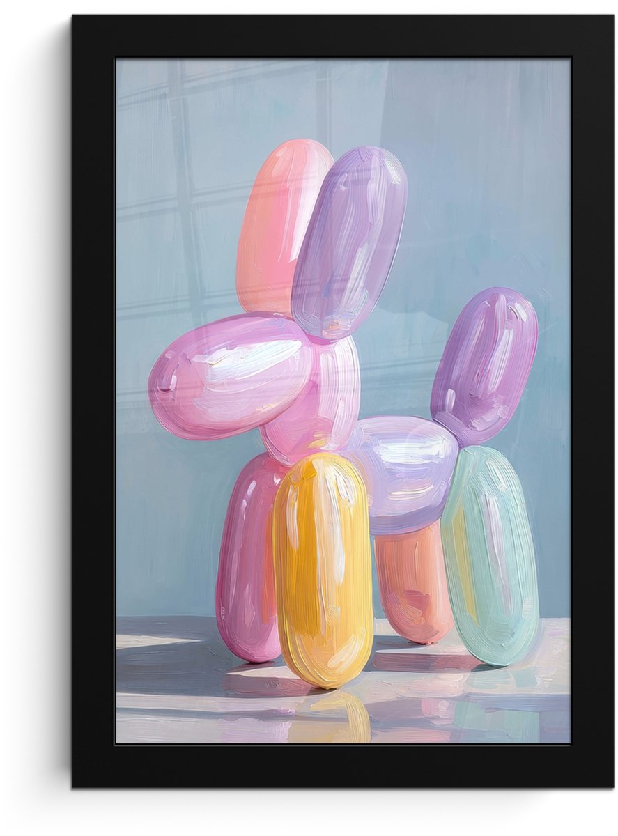 FrameYourWall Poster in lijst - Fotolijst 20x30 cm - Posters - Dier - Ballon - Pasteltinten - Glanzend - Posterlijst zwart - Decoratie - Wanddecoratie woonkamer - Muurdecoratie slaapkamer