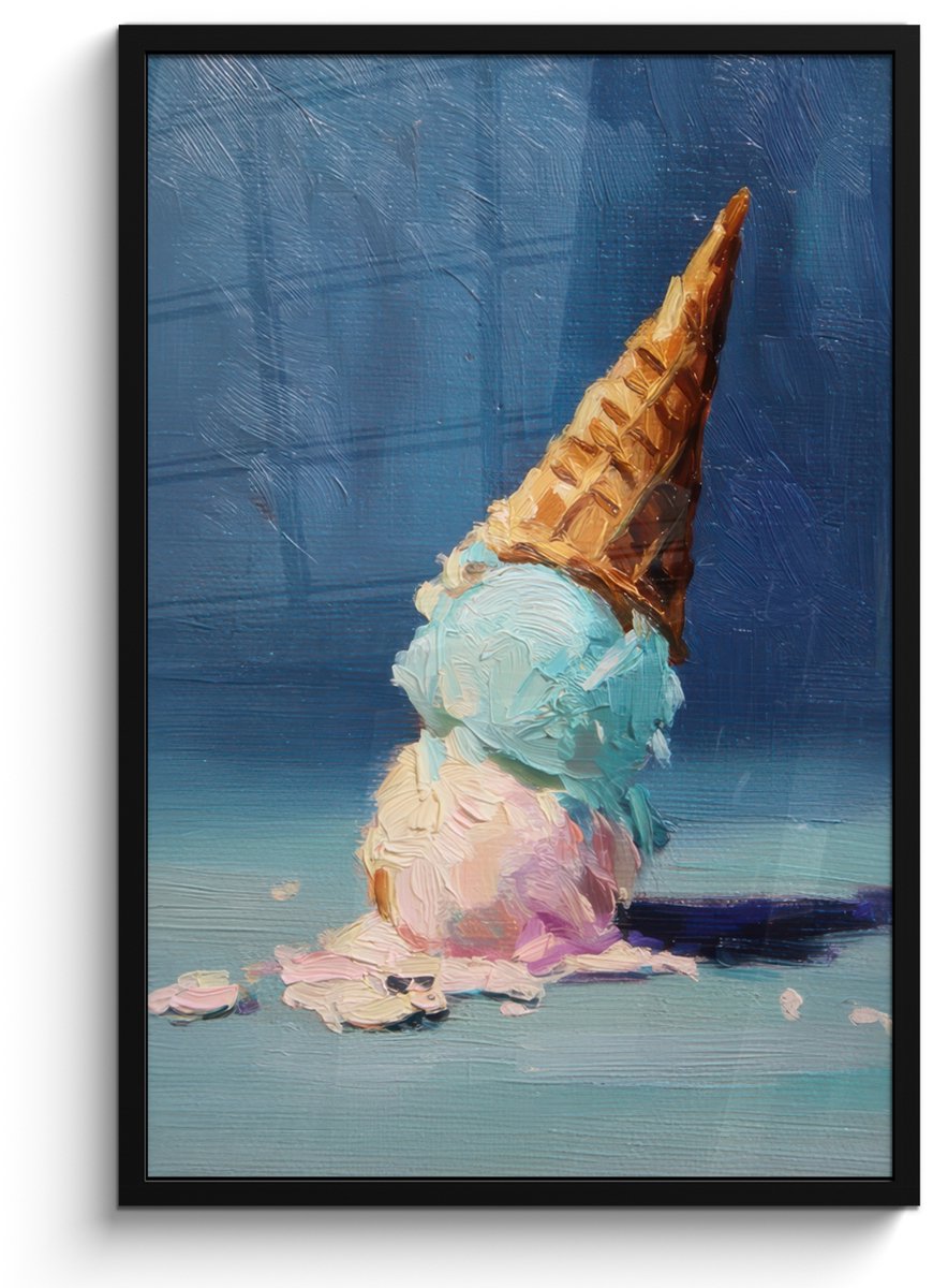 FrameYourWall Poster in lijst - Fotolijst 60x90 cm - Posters - Ijshoorn - Bolletjes - Smelt - Roze - Posterlijst zwart - Decoratie - Wanddecoratie woonkamer - Muurdecoratie slaapkamer