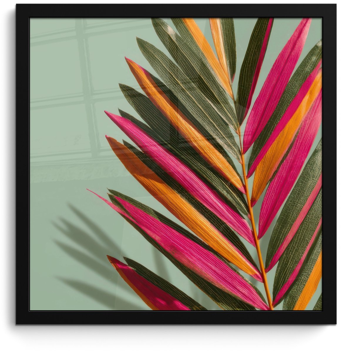FrameYourWall Poster in lijst - Fotolijst 40x40 cm - Posters - Tak - Bladeren - Kleurrijk - Schaduw - Posterlijst zwart - Decoratie - Wanddecoratie woonkamer - Muurdecoratie slaapkamer