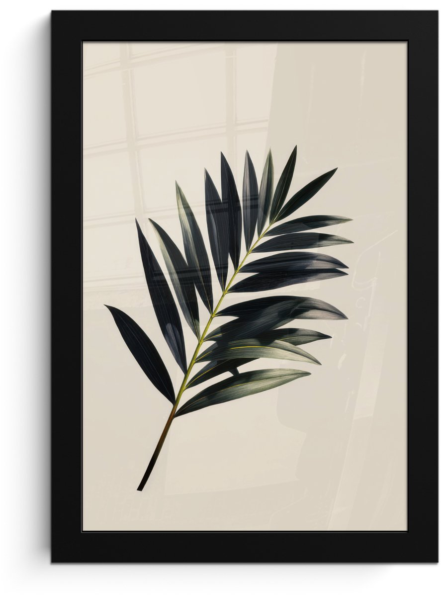 FrameYourWall Poster in lijst - Fotolijst 20x30 cm - Posters - Palmblad - Subtiel - Groen - beige - Posterlijst zwart - Decoratie - Wanddecoratie woonkamer - Muurdecoratie slaapkamer