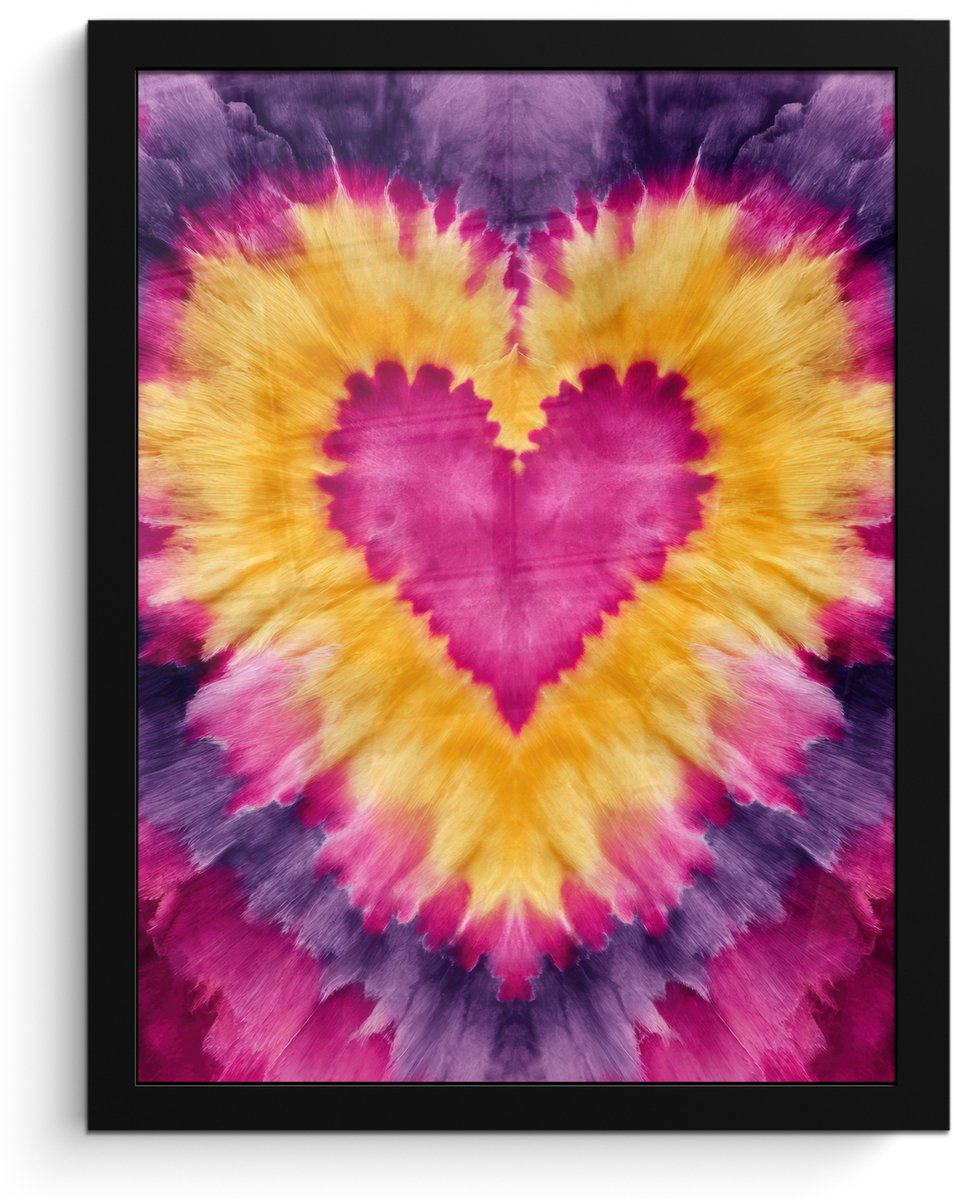 FrameYourWall Poster in lijst - Fotolijst 30x40 cm - Posters - Tie dye - Hartvorm - Vlammen - Oranje - Posterlijst zwart - Decoratie - Wanddecoratie woonkamer - Muurdecoratie slaapkamer