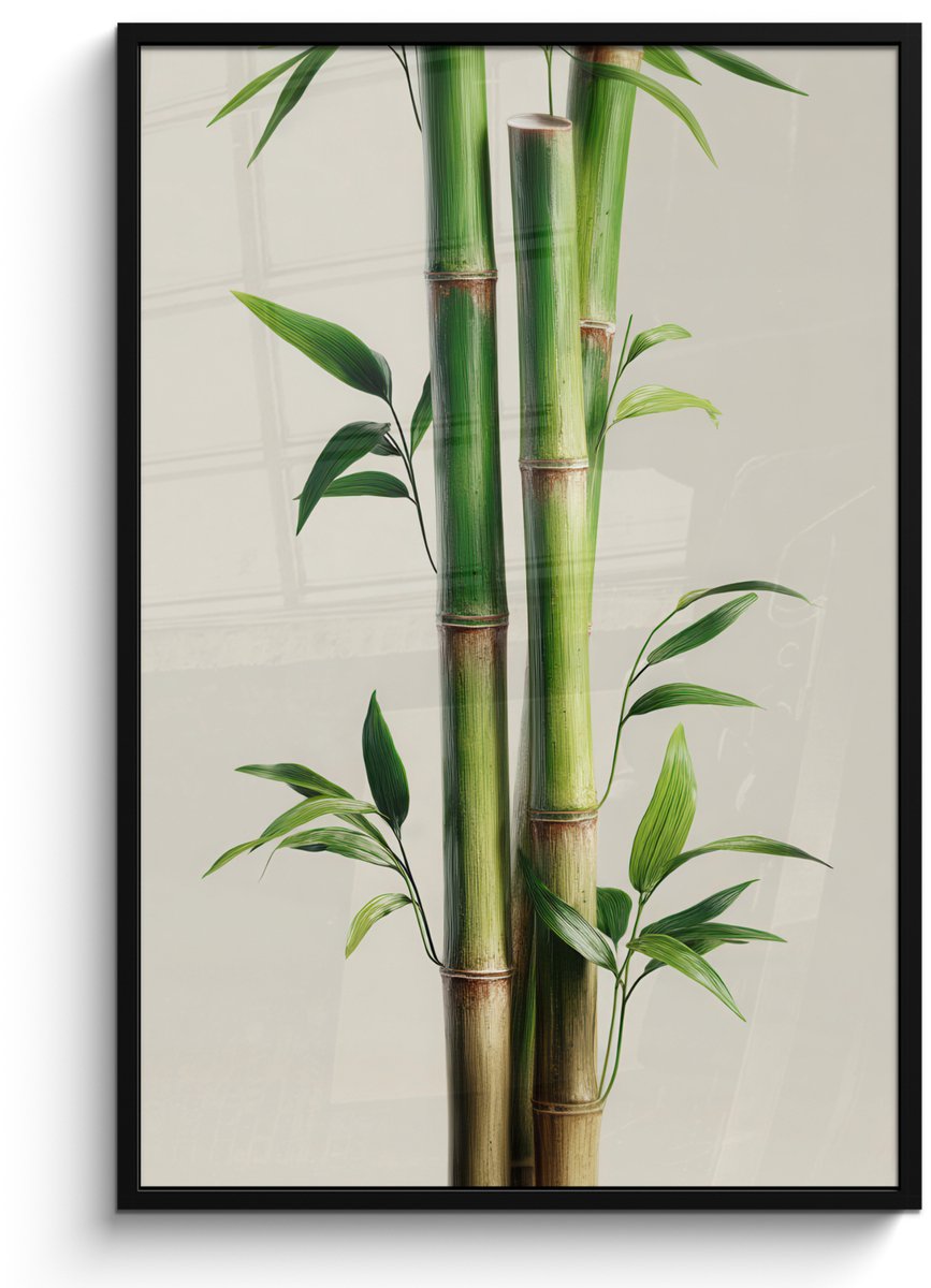 FrameYourWall Poster in lijst - Fotolijst 80x120 cm - Posters - Bamboestengels - Sierlijk - Groen - Posterlijst zwart - Decoratie - Wanddecoratie woonkamer - Muurdecoratie slaapkamer