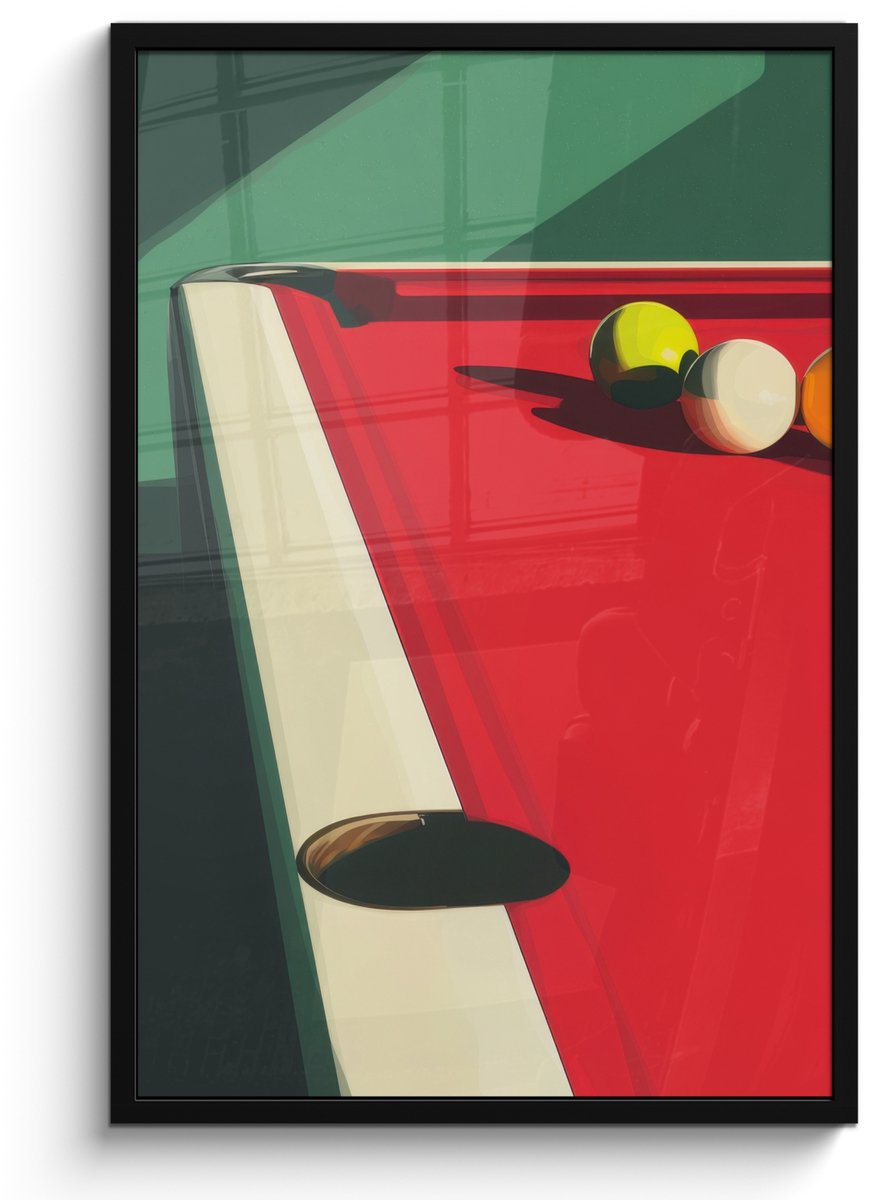 FrameYourWall Poster in lijst - Fotolijst 60x90 cm - Posters - Biljarttafel - Ballen - Rood - Schaduw - Posterlijst zwart - Decoratie - Wanddecoratie woonkamer - Muurdecoratie slaapkamer - Kerstversiering - Kerstdecoratie voor binnen - Kerstmis