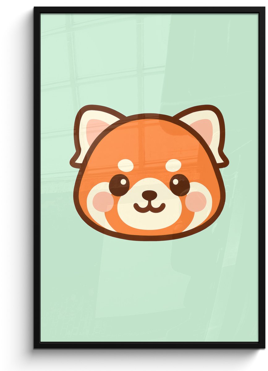 FrameYourWall Poster in lijst - Fotolijst 80x120 cm - Posters - Rode panda - Groen - Cartoon - Posterlijst zwart - Decoratie - Wanddecoratie woonkamer - Muurdecoratie slaapkamer