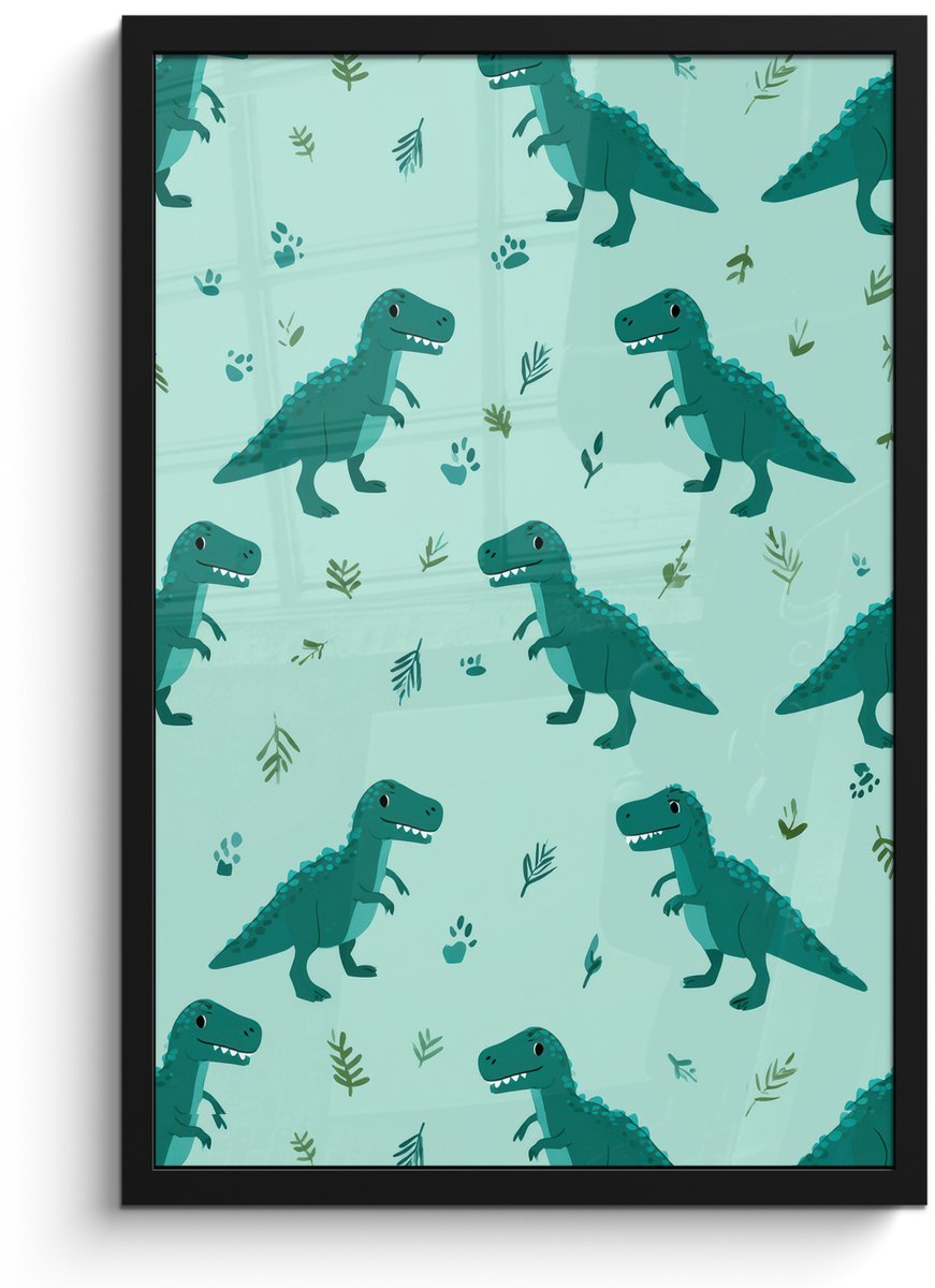 FrameYourWall Poster in lijst - Fotolijst 40x60 cm - Posters - Donkergroen - Dinosaurussen - Afdrukken - Bladeren - Posterlijst zwart - Decoratie - Wanddecoratie woonkamer - Muurdecoratie slaapkamer Dinosaurussen - Bladeren