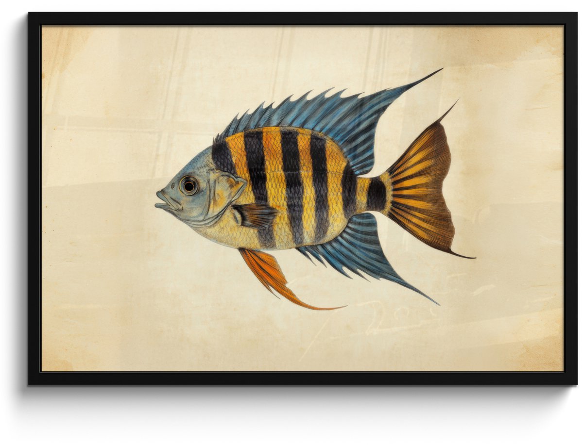FrameYourWall Poster in lijst - Fotolijst 90x60 cm - Posters - Vis - Tropisch - Strepen - Vinnen - Posterlijst zwart - Decoratie - Wanddecoratie woonkamer - Muurdecoratie slaapkamer