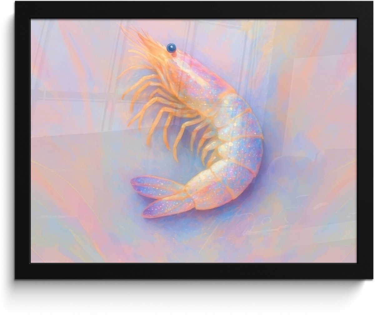 FrameYourWall Poster in lijst - Fotolijst 40x30 cm - Posters - Garnaal - Subtiele structuur - Blauw - Roze - Posterlijst zwart - Decoratie - Wanddecoratie woonkamer - Muurdecoratie slaapkamer