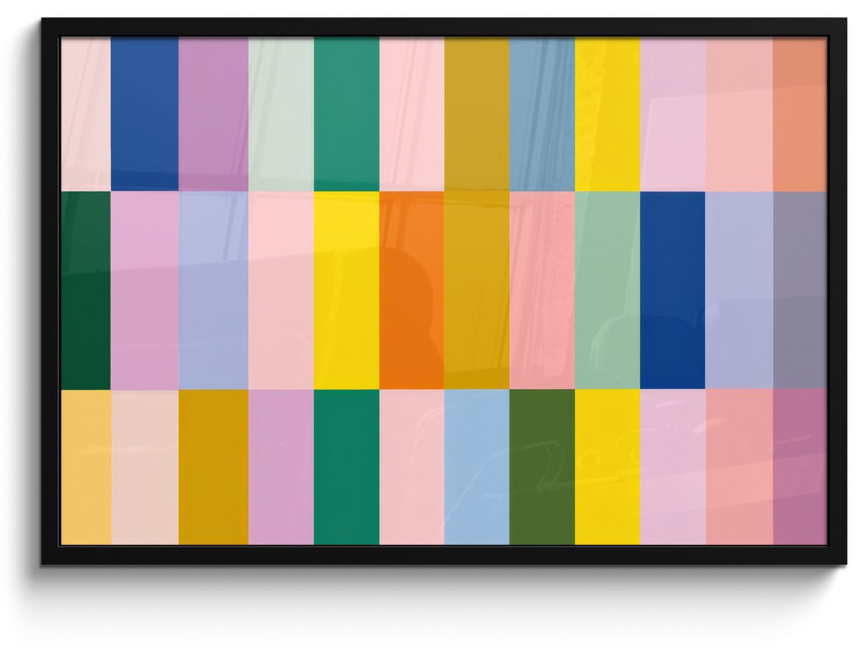 FrameYourWall Poster in lijst - Fotolijst 90x60 cm - Posters - Stroken - Blauw - Patroon - Abstract - Posterlijst zwart - Decoratie - Wanddecoratie woonkamer - Muurdecoratie slaapkamer