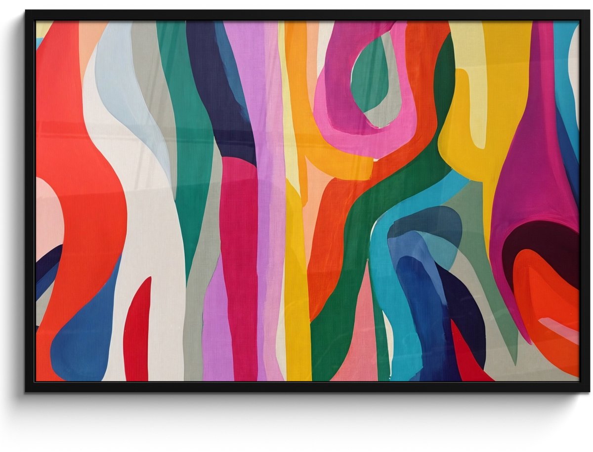 FrameYourWall Poster in lijst - Fotolijst 120x80 cm - Posters - Abstract - Kleurrijk - Golven - Lijnen - Posterlijst zwart - Decoratie - Wanddecoratie woonkamer - Muurdecoratie slaapkamer