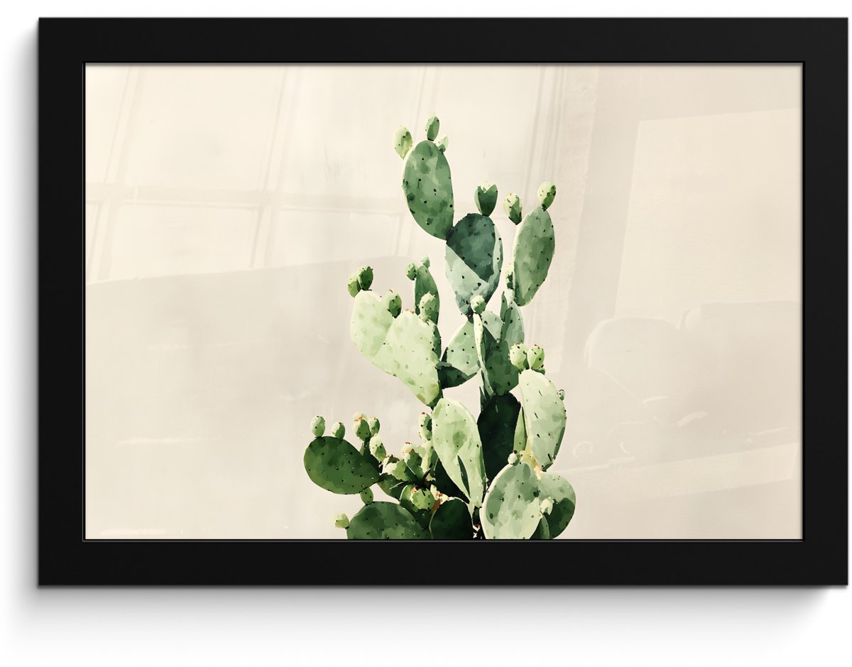 FrameYourWall Poster in lijst - Fotolijst 30x20 cm - Posters - Cactus - Groen - Minimalistisch - Posterlijst zwart - Decoratie - Wanddecoratie woonkamer - Muurdecoratie slaapkamer