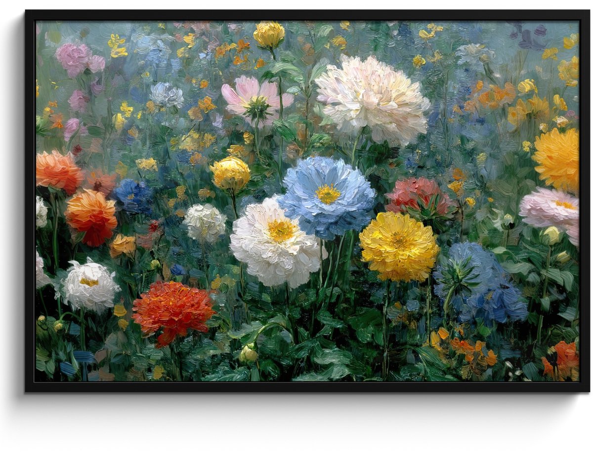 FrameYourWall Poster in lijst - Fotolijst 120x80 cm - Posters - Close-up - Veld - Bloemen - Kleurrijk - Posterlijst zwart - Decoratie - Wanddecoratie woonkamer - Muurdecoratie slaapkamer