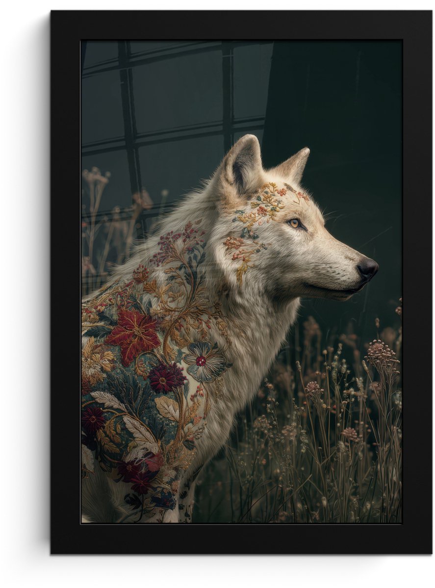 FrameYourWall Poster in lijst - Fotolijst 20x30 cm - Posters - Wolf - Bloemen - Natuur - Posterlijst zwart - Decoratie - Wanddecoratie woonkamer - Muurdecoratie slaapkamer