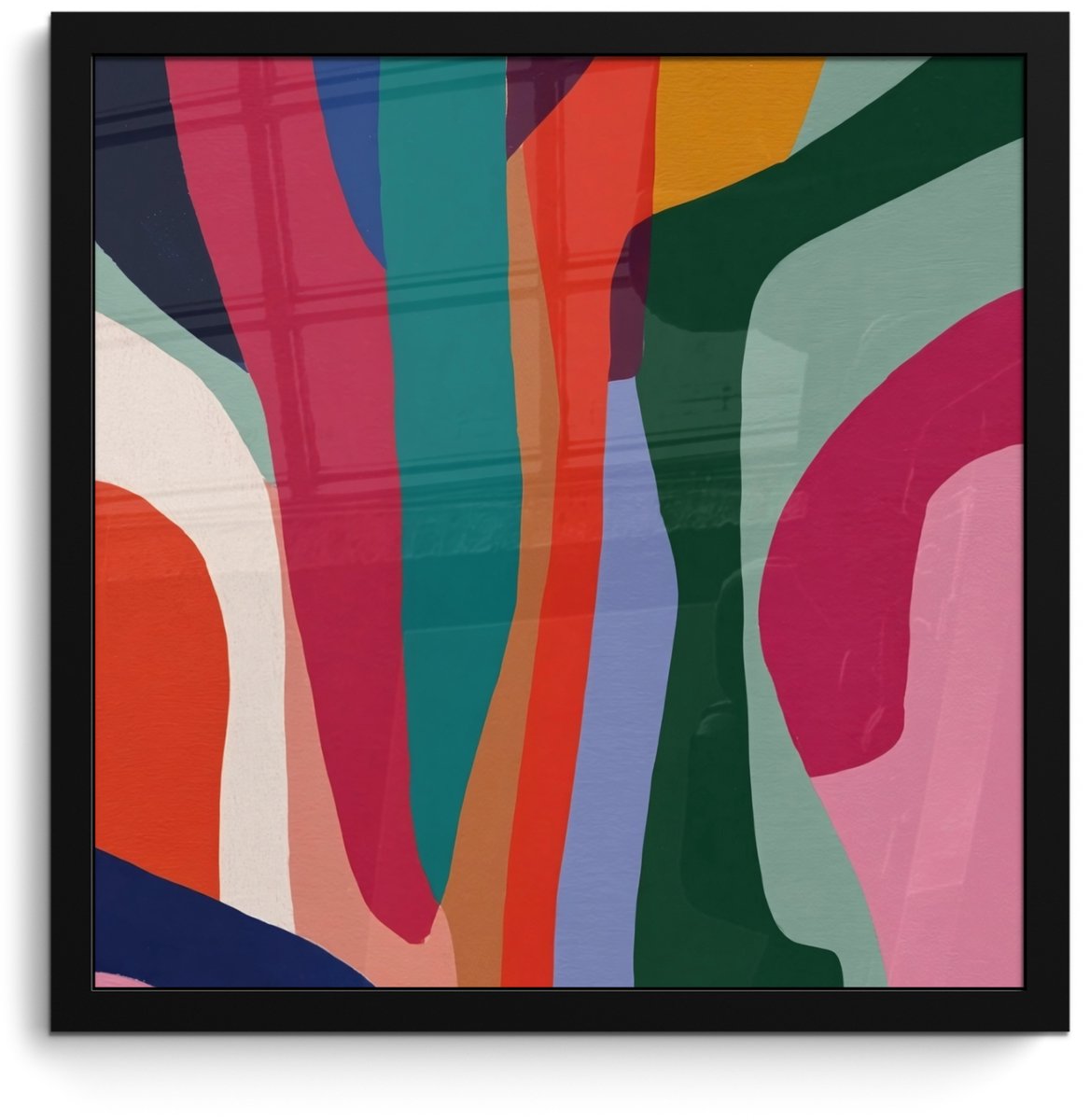 FrameYourWall Poster in lijst - Fotolijst 40x40 cm - Posters - Vormen - Bochten - Kleurrijk - Abstract - Posterlijst zwart - Decoratie - Wanddecoratie woonkamer - Muurdecoratie slaapkamer Abstract - Kleurrijk - Golven