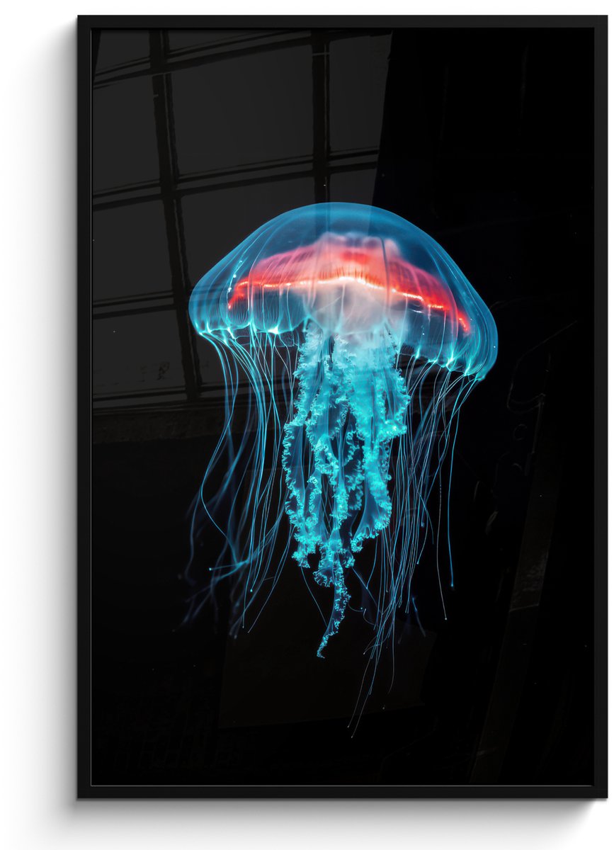 FrameYourWall Poster in lijst - Fotolijst 80x120 cm - Posters - Kwal - Tentakels - Blauw - Licht - Posterlijst zwart - Decoratie - Wanddecoratie woonkamer - Muurdecoratie slaapkamer Kwal - Tentakels - Licht