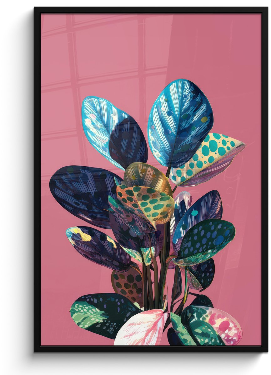 FrameYourWall Poster in lijst - Fotolijst 80x120 cm - Posters - Plant - Bladeren - Stippen - Abstract - Posterlijst zwart - Decoratie - Wanddecoratie woonkamer - Muurdecoratie slaapkamer