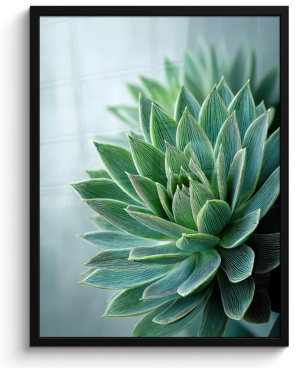 FrameYourWall Poster in lijst - Fotolijst 60x80 cm - Posters - Vetplant - Bladeren - Groen - Wazig - Posterlijst zwart - Decoratie - Wanddecoratie woonkamer - Muurdecoratie slaapkamer