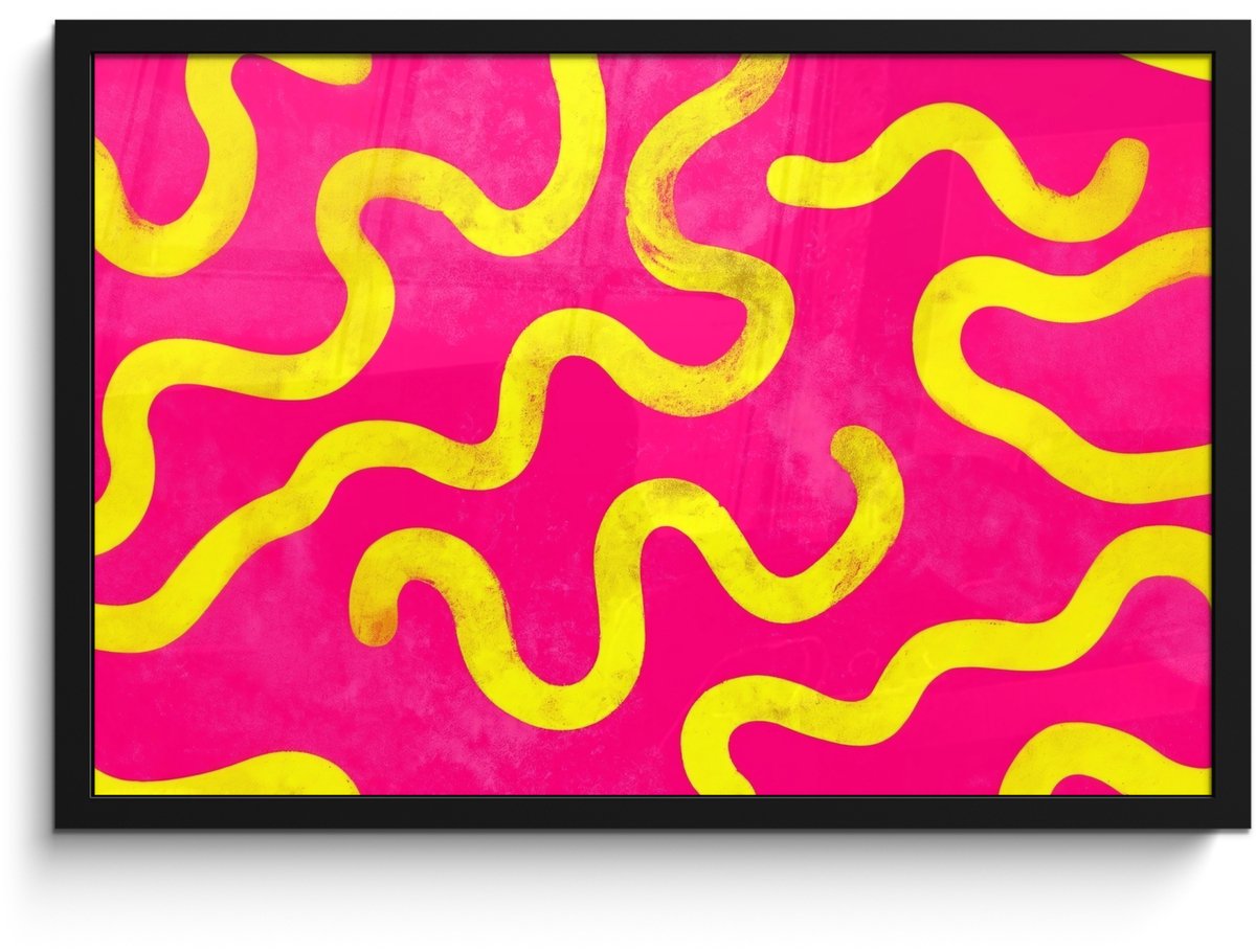 FrameYourWall Poster in lijst - Fotolijst 60x40 cm - Posters - Lijn - Geel - Abstract - Posterlijst zwart - Decoratie - Wanddecoratie woonkamer - Muurdecoratie slaapkamer Lijnen - Abstract