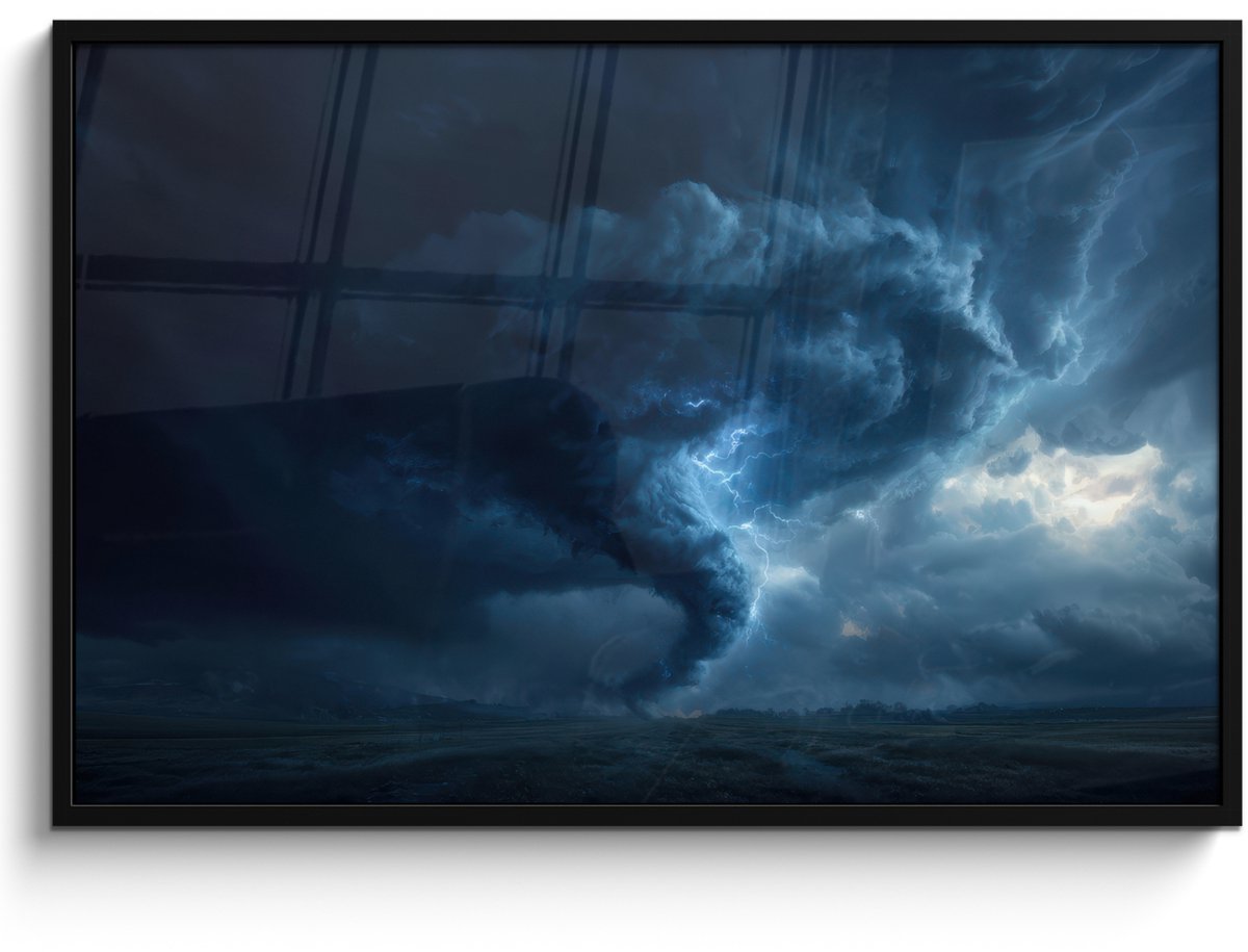 FrameYourWall Poster in lijst - Fotolijst 120x80 cm - Posters - Tornado - Duister - Wolken - Posterlijst zwart - Decoratie - Wanddecoratie woonkamer - Muurdecoratie slaapkamer Tornado - Bliksem