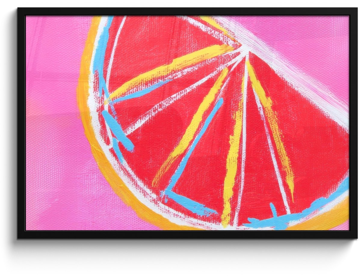 FrameYourWall Poster in lijst - Fotolijst 90x60 cm - Posters - Grapefruit - Geschilderd - Roze - Strepen - Posterlijst zwart - Decoratie - Wanddecoratie woonkamer - Muurdecoratie slaapkamer