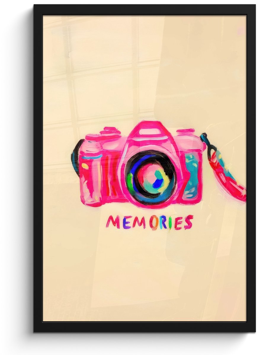 FrameYourWall Poster in lijst - Fotolijst 40x60 cm - Posters - Camera - Memories - Roze - Geschilderd - Posterlijst zwart - Decoratie - Wanddecoratie woonkamer - Muurdecoratie slaapkamer