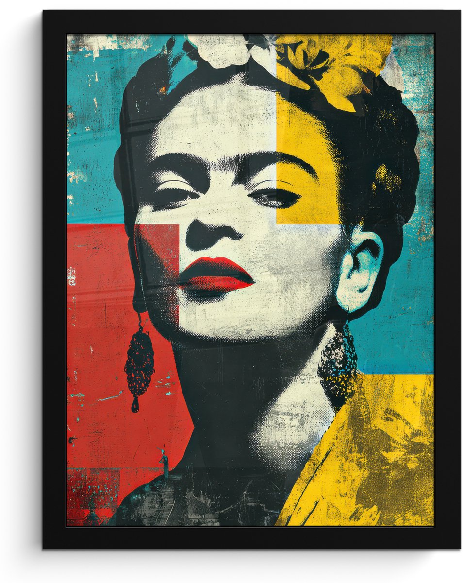 FrameYourWall Poster in lijst - Fotolijst 30x40 cm - Posters - Bloemen - Felle kleuren - Grafisch - Modern - Posterlijst zwart - Decoratie - Wanddecoratie woonkamer - Muurdecoratie slaapkamer Vrouw - Grafisch