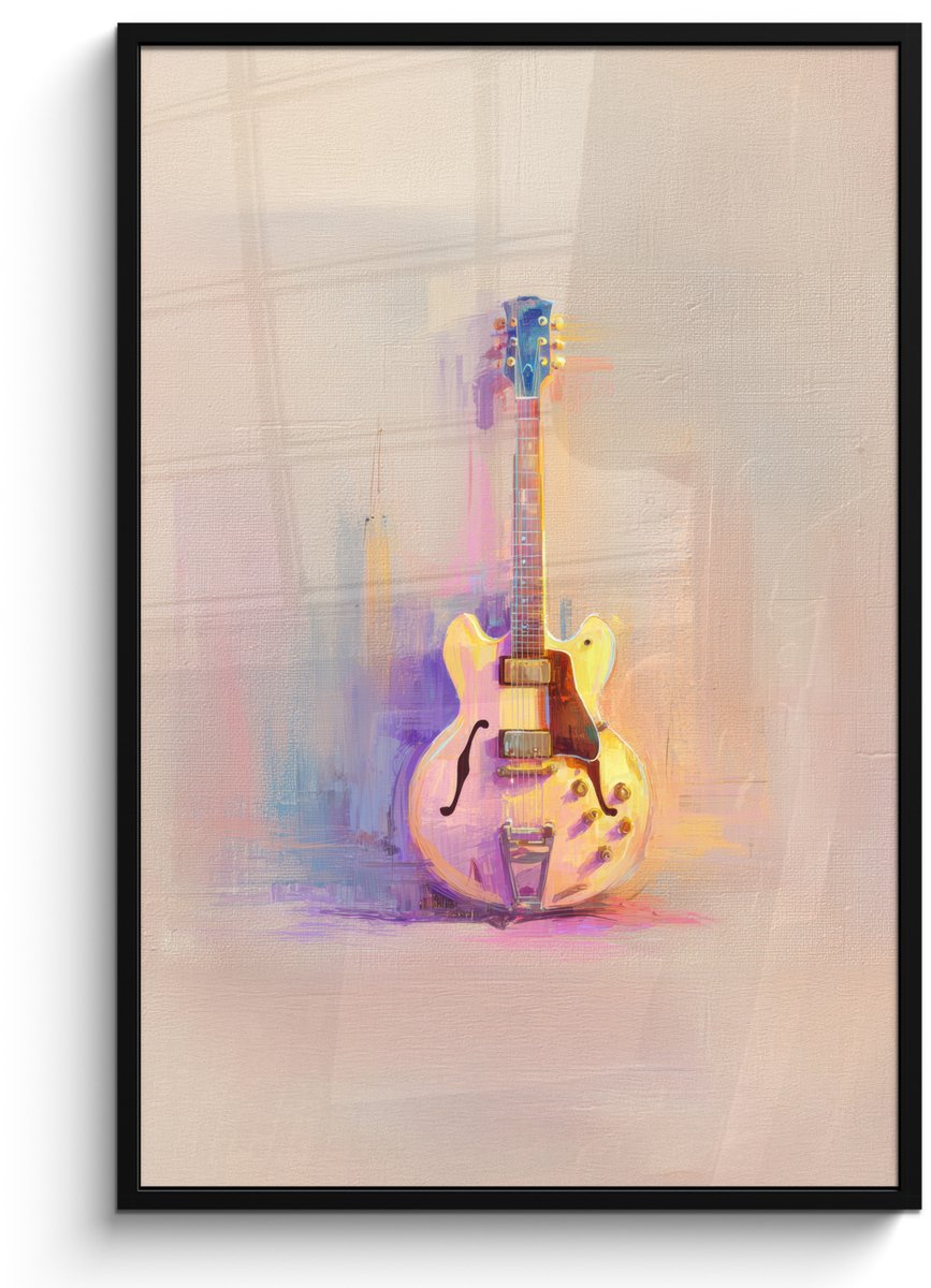 FrameYourWall Poster in lijst - Fotolijst 80x120 cm - Posters - Gitaar - Pastel - Schilderachtig - Posterlijst zwart - Decoratie - Wanddecoratie woonkamer - Muurdecoratie slaapkamer