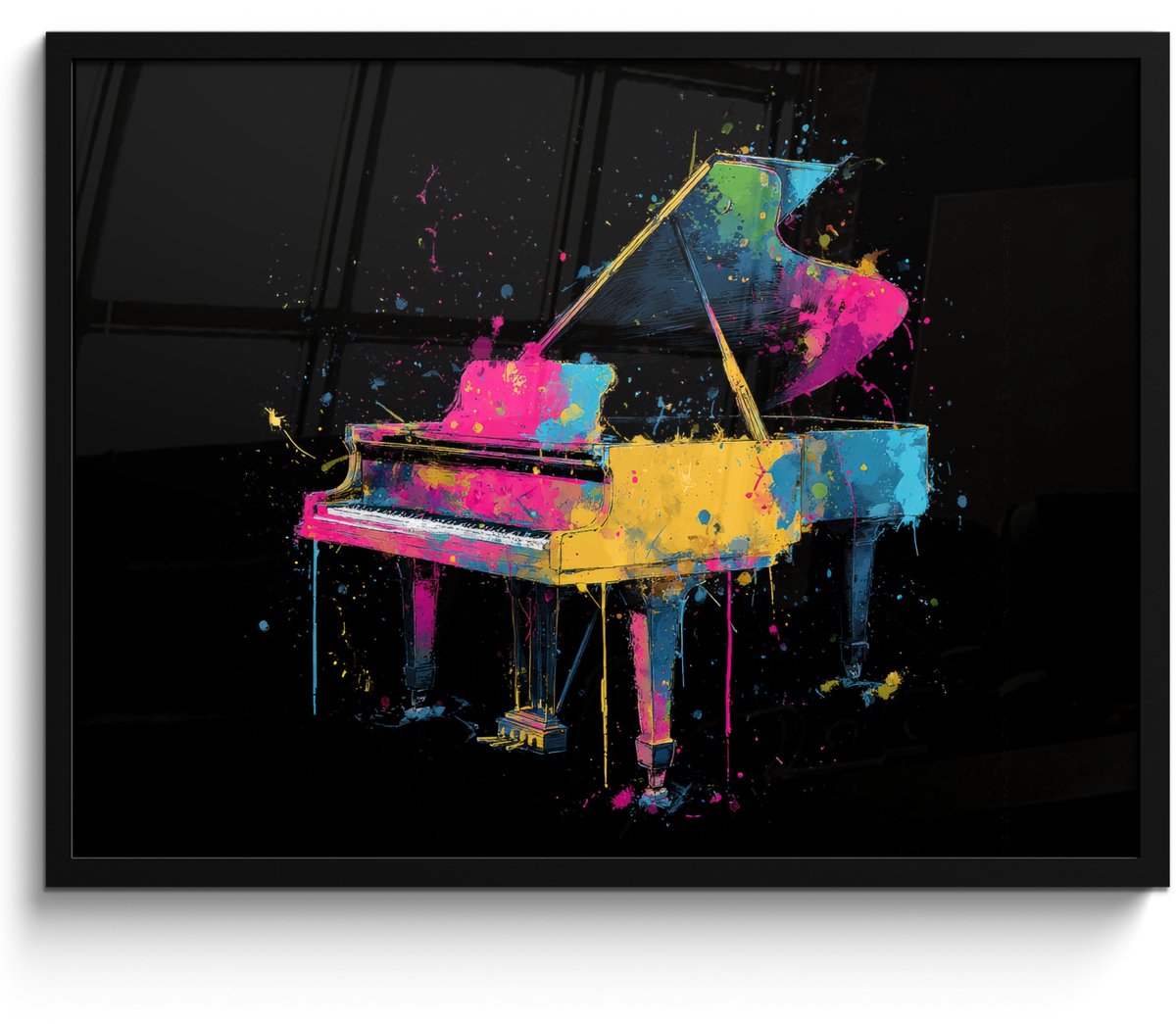 FrameYourWall Poster in lijst - Fotolijst 80x60 cm - Posters - Piano - Kleurrijk - Verf - Modern - Posterlijst zwart - Decoratie - Wanddecoratie woonkamer - Muurdecoratie slaapkamer Piano - Verf - Kleurrijk