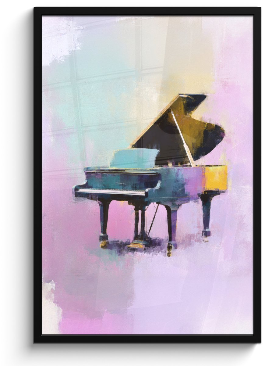 FrameYourWall Poster in lijst - Fotolijst 60x90 cm - Posters - Piano - Pastel - Elegant - Dromerig - Posterlijst zwart - Decoratie - Wanddecoratie woonkamer - Muurdecoratie slaapkamer
