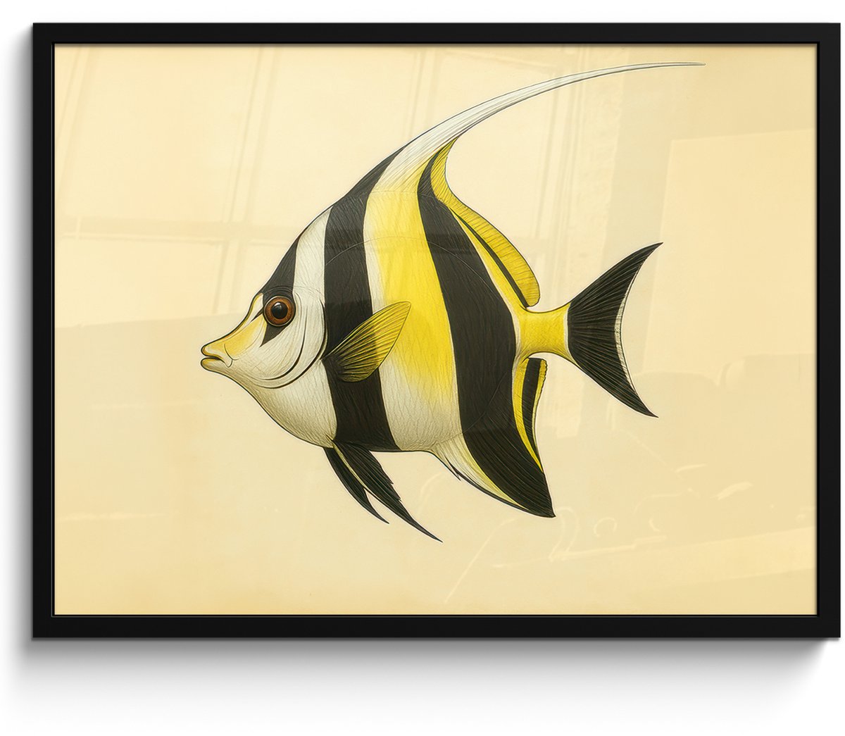 FrameYourWall Poster in lijst - Fotolijst 80x60 cm - Posters - Vis - Sierlijk - Rugvin - Geel - Posterlijst zwart - Decoratie - Wanddecoratie woonkamer - Muurdecoratie slaapkamer