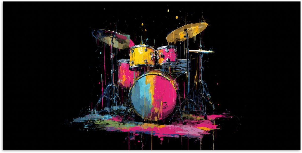 Poster 40x20 cm - Drumstel - Kleurrijk - Verf - Levendig - Posters - Kamer decoratie - Wan