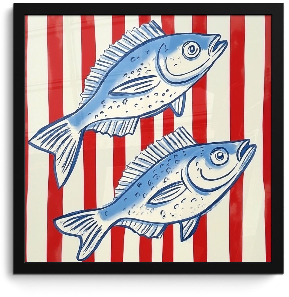 FrameYourWall Poster in lijst - Fotolijst 40x40 cm - Posters - Vissen - Verticale strepen - Blauw - Rood - Posterlijst zwart - Decoratie - Wanddecoratie woonkamer - Muurdecoratie slaapkamer Vissen - Strepen