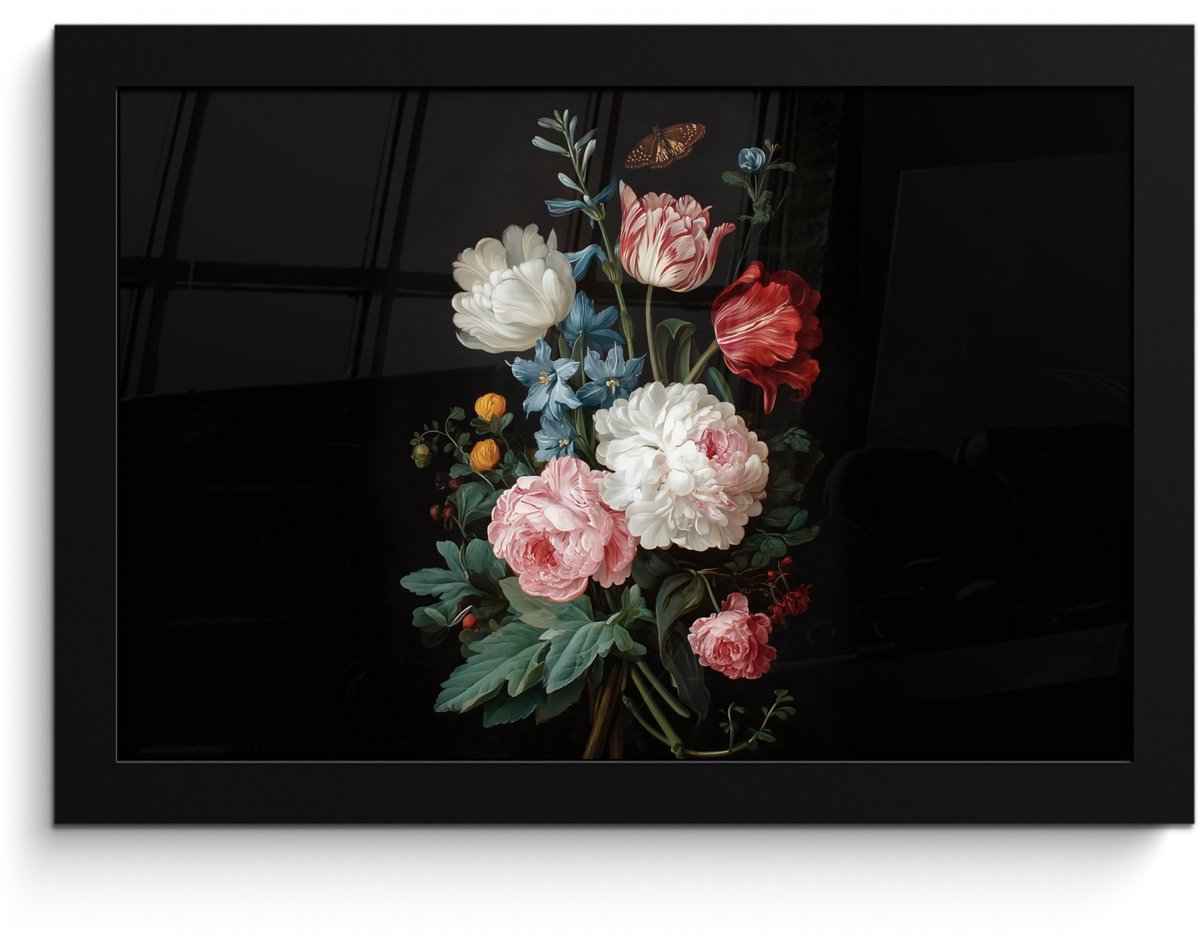 FrameYourWall Poster in lijst - Fotolijst 30x20 cm - Posters - Boeket - Kleurrijk - Klassiek - Posterlijst zwart - Decoratie - Wanddecoratie woonkamer - Muurdecoratie slaapkamer
