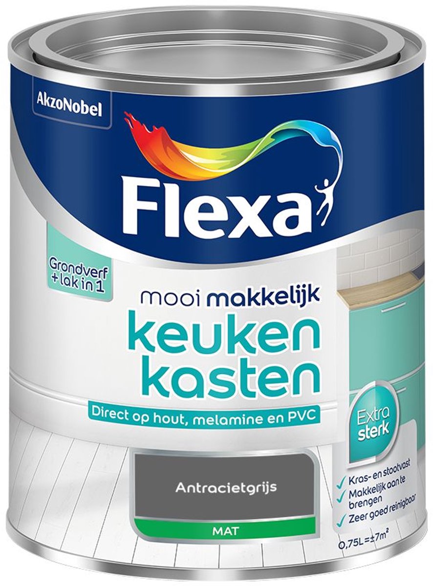 Flexa - Mooi Makkelijk Keukenkasten Mat - Antracietgrijs - Mengverf - 0.75 L