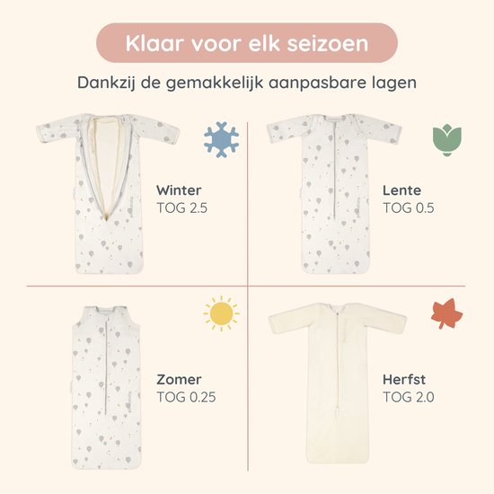 Puckababy Slaapzak 4 Seizoenen Baby - Zomerslaapzak en Winterslaapzak (6m-2,5j) - TOG 0.25 tot TOG 2.5 - Balloons van Puckababy — afbeelding 4
