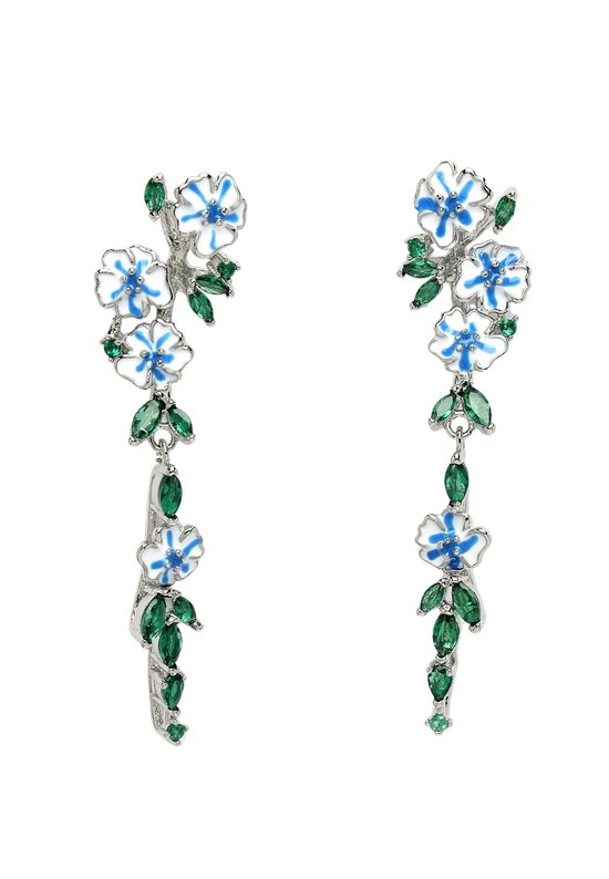 Boucles d'oreilles pendantes Diva AVANT-GARDE PARIS - Design floral fantaisiste 1 pièce - Plaqué rhodium et longueur 4,8 cm