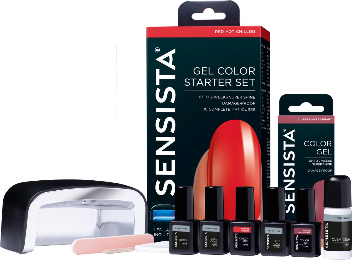 Sensista Cadeauset - Red Hot Chillies - Vintage Sweet Heart - Gellak Starterspakket - Gel nagellak - Rood - Oudroze - 7.5ML