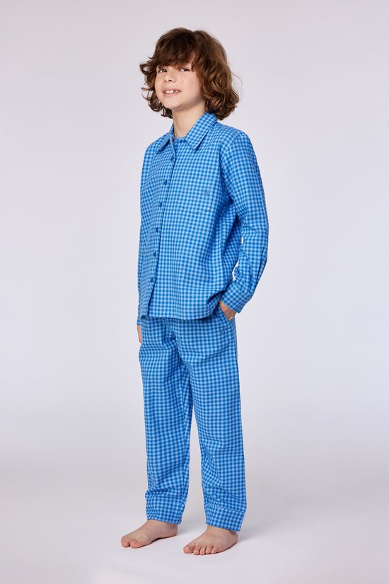 Woody pyjama jongens/heren doorknoop - blauw geruit - 252-10-QWA-W/953 - maat 152
