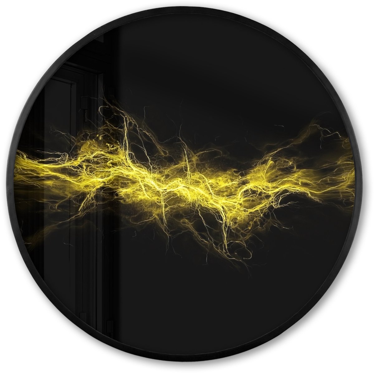 FrameYourWall Poster in lijst Rond - Fotolijst 60x60 cm - Posters - Gaming - Elektriciteit - Geel - Energie - Ronde posterlijst zwart - Decoratie - Wanddecoratie woonkamer - Muurdecoratie slaapkamer Vonken