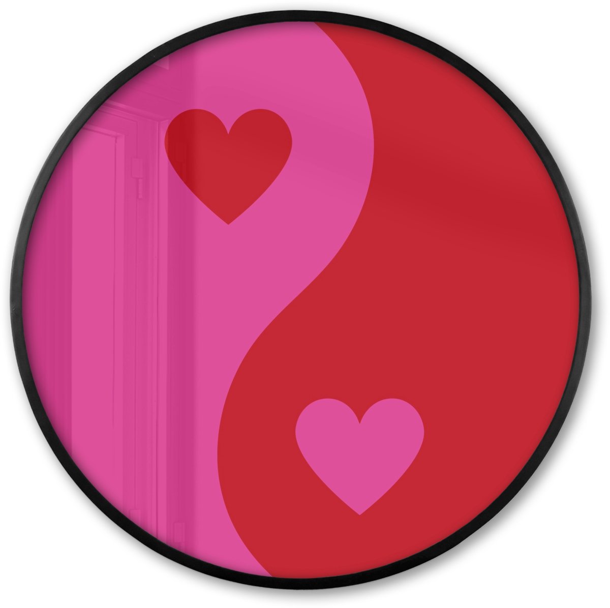 FrameYourWall Poster in lijst Rond - Fotolijst 60x60 cm - Posters - Minimalistisch - Rood - Roze - Hartjes - Ronde posterlijst zwart - Decoratie - Wanddecoratie woonkamer - Muurdecoratie slaapkamer