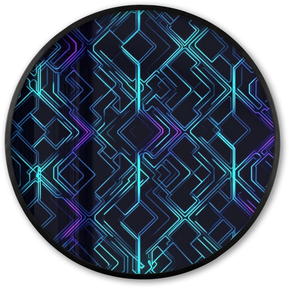 FrameYourWall Poster in lijst Rond - Fotolijst 60x60 cm - Posters - Gaming - Ruitvormen - Abstract - Neon - Paars - Ronde posterlijst zwart - Decoratie - Wanddecoratie woonkamer - Muurdecoratie slaapkamer Ruitvormen - Neon