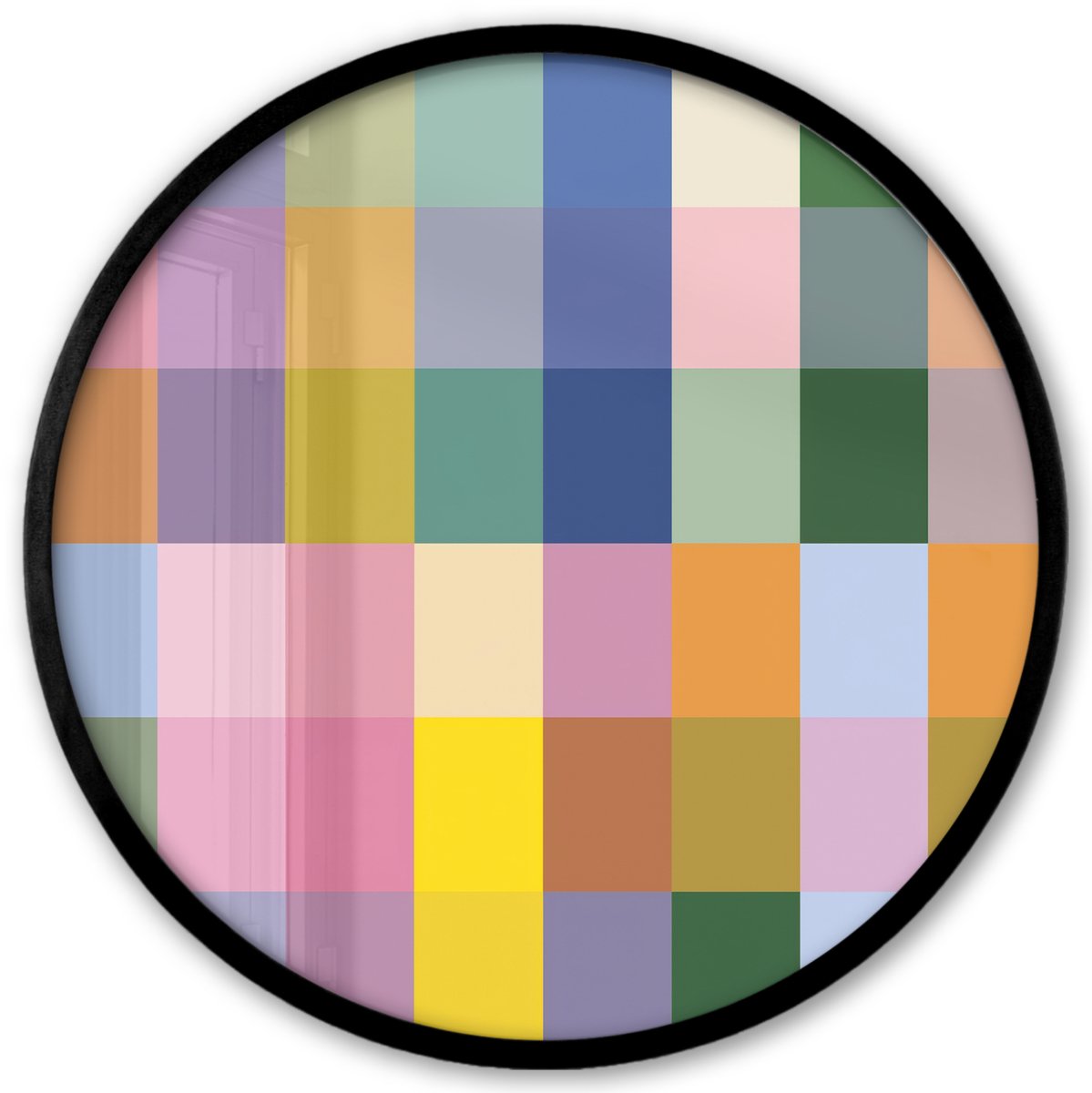 FrameYourWall Poster in lijst Rond - Fotolijst 40x40 cm - Posters - Blokken - Vierkant - Patroon - Gekleurd - Ronde posterlijst zwart - Decoratie - Wanddecoratie woonkamer - Muurdecoratie slaapkamer