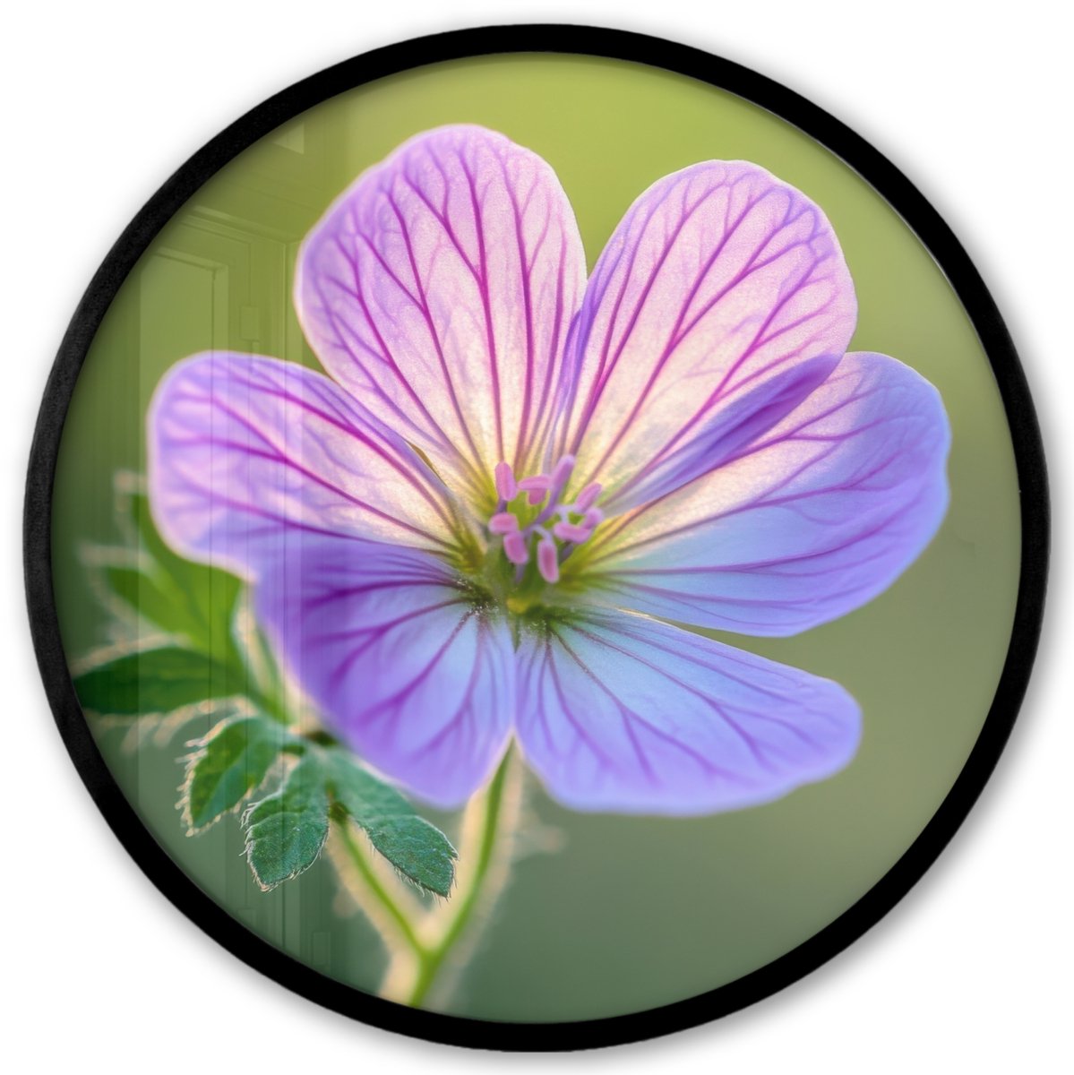 FrameYourWall Poster in lijst Rond - Fotolijst 40x40 cm - Posters - Bloem - Close up - Paars - Ronde posterlijst zwart - Decoratie - Wanddecoratie woonkamer - Muurdecoratie slaapkamer