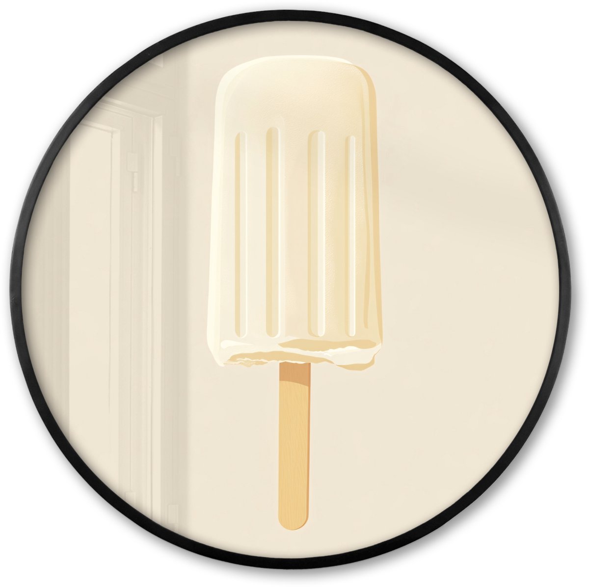 FrameYourWall Poster in lijst Rond - Fotolijst 80x80 cm - Posters - Minimalistisch - Waterijsje - Stokje - Beige - Ronde posterlijst zwart - Decoratie - Wanddecoratie woonkamer - Muurdecoratie slaapkamer
