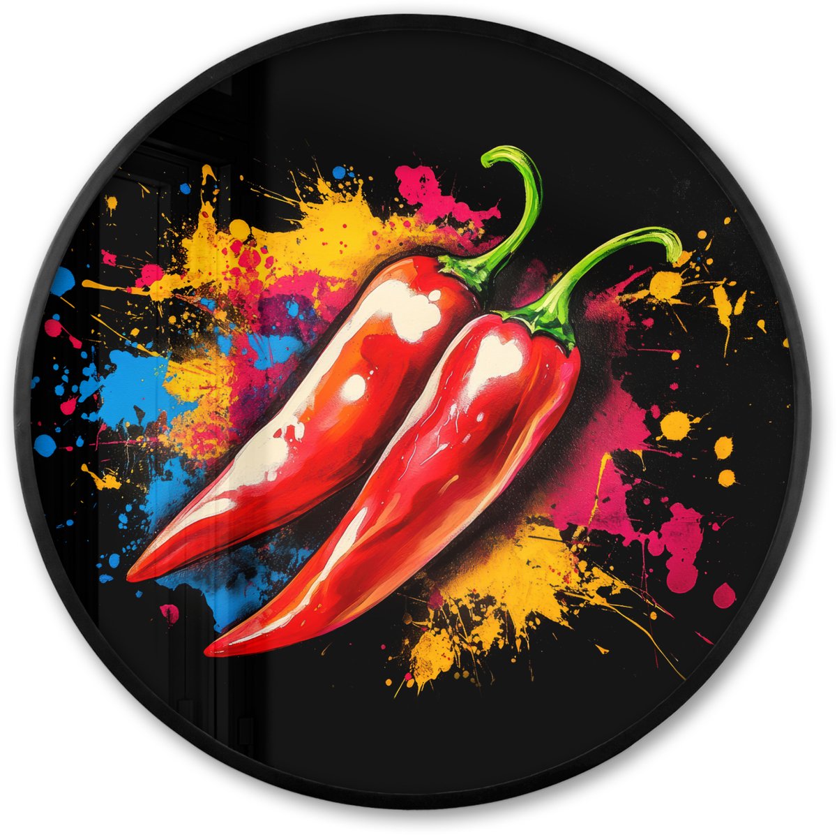 FrameYourWall Poster in lijst Rond - Fotolijst 80x80 cm - Posters - Peper - Graffiti - Verf - Abstract - Modern - Kleurrijk - Ronde posterlijst zwart - Decoratie - Wanddecoratie woonkamer - Muurdecoratie slaapkamer Graffiti - Peper
