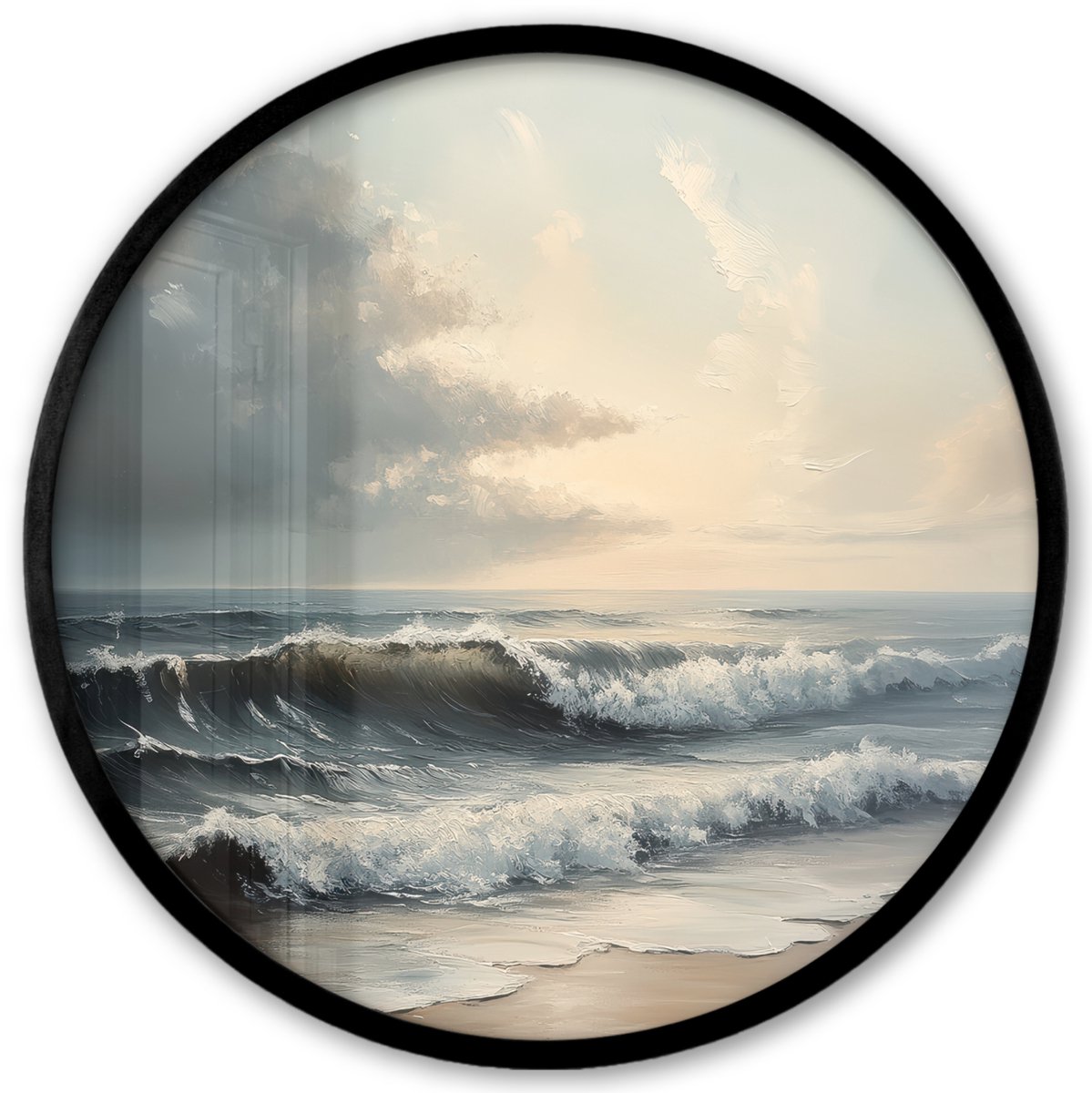 FrameYourWall Poster in lijst Rond - Fotolijst 40x40 cm - Posters - Strand - Zee - Zonsondergang - Ronde posterlijst zwart - Decoratie - Wanddecoratie woonkamer - Muurdecoratie slaapkamer